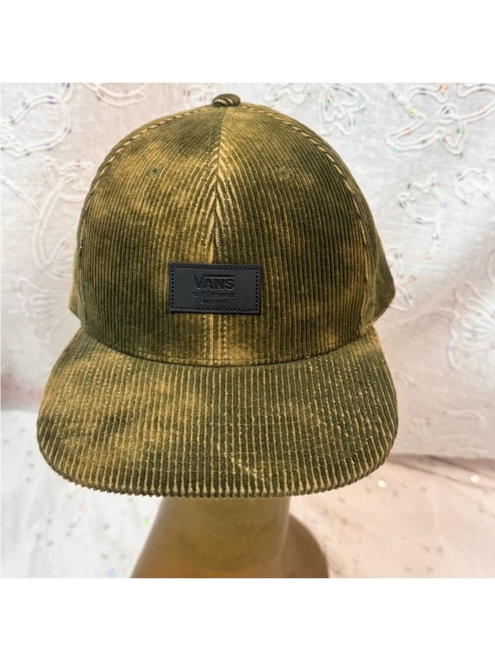 VANS Army Green Corduroy Snapback Hat | Sun Washed Effect | Like New